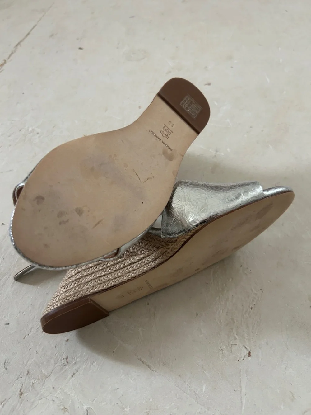 Paloma Barceló Metallic Silver Espadrille Wedge Sandals - Picture 3 of 5